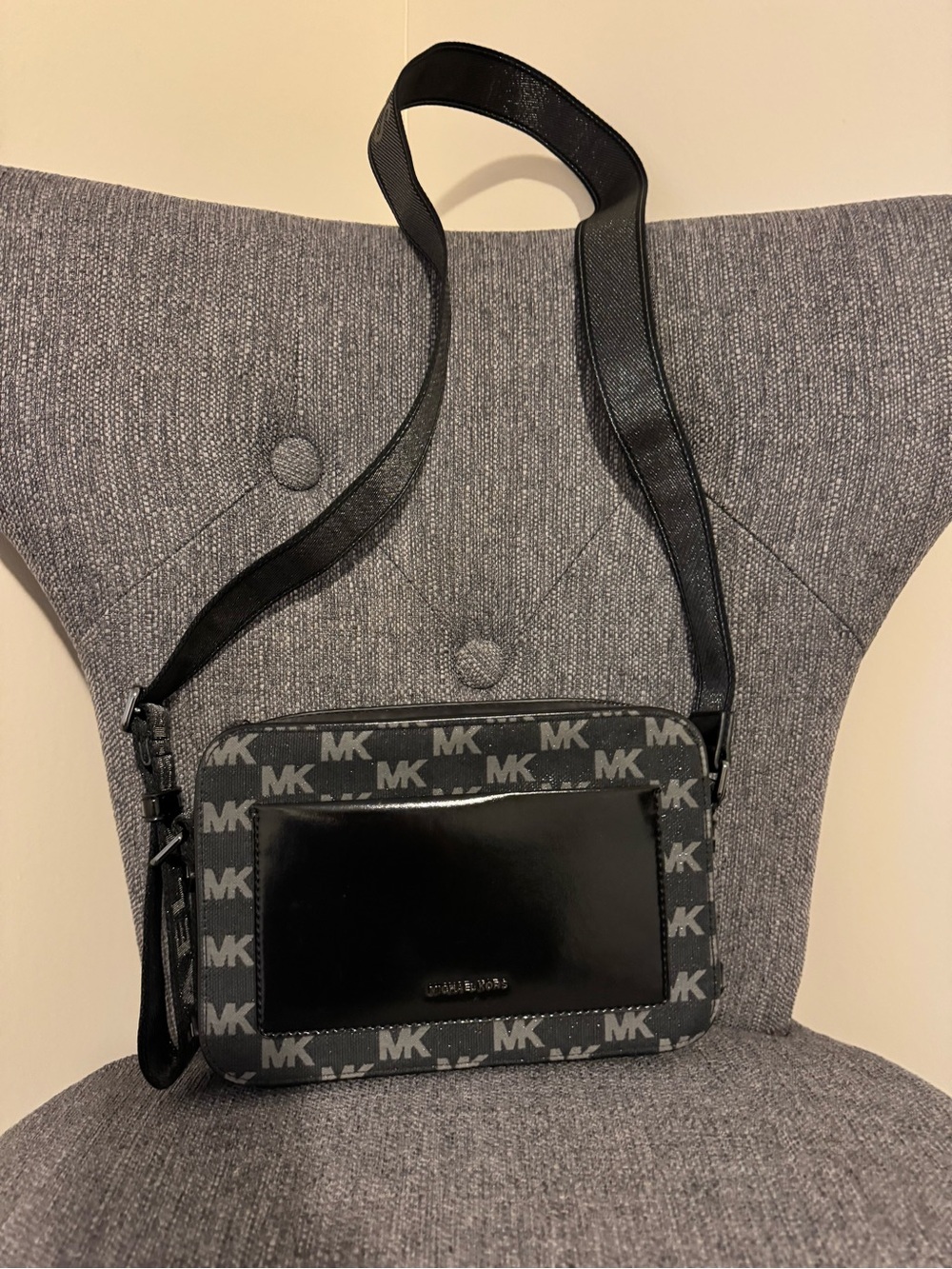 Michael Kors Black MK Logo Crossbody with Patent Front Pocket